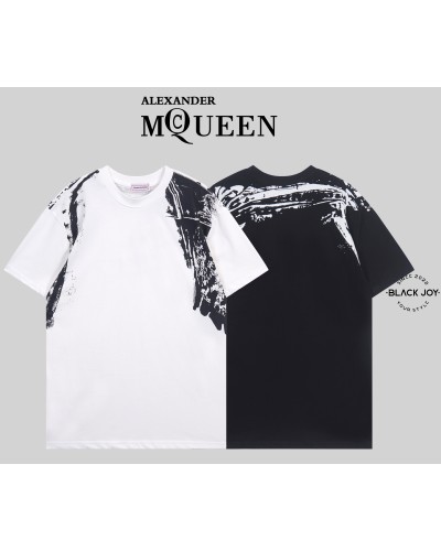Alexander McQueen maglia puro cotone bianca con fantasia nera black and white